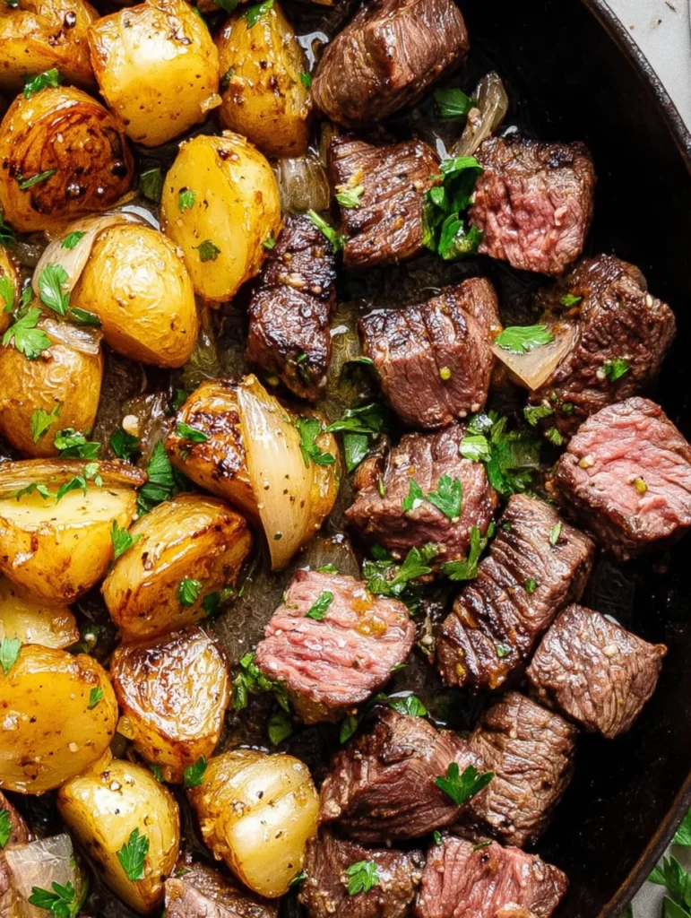 Garlic Butter Steak Bites and Potatoes