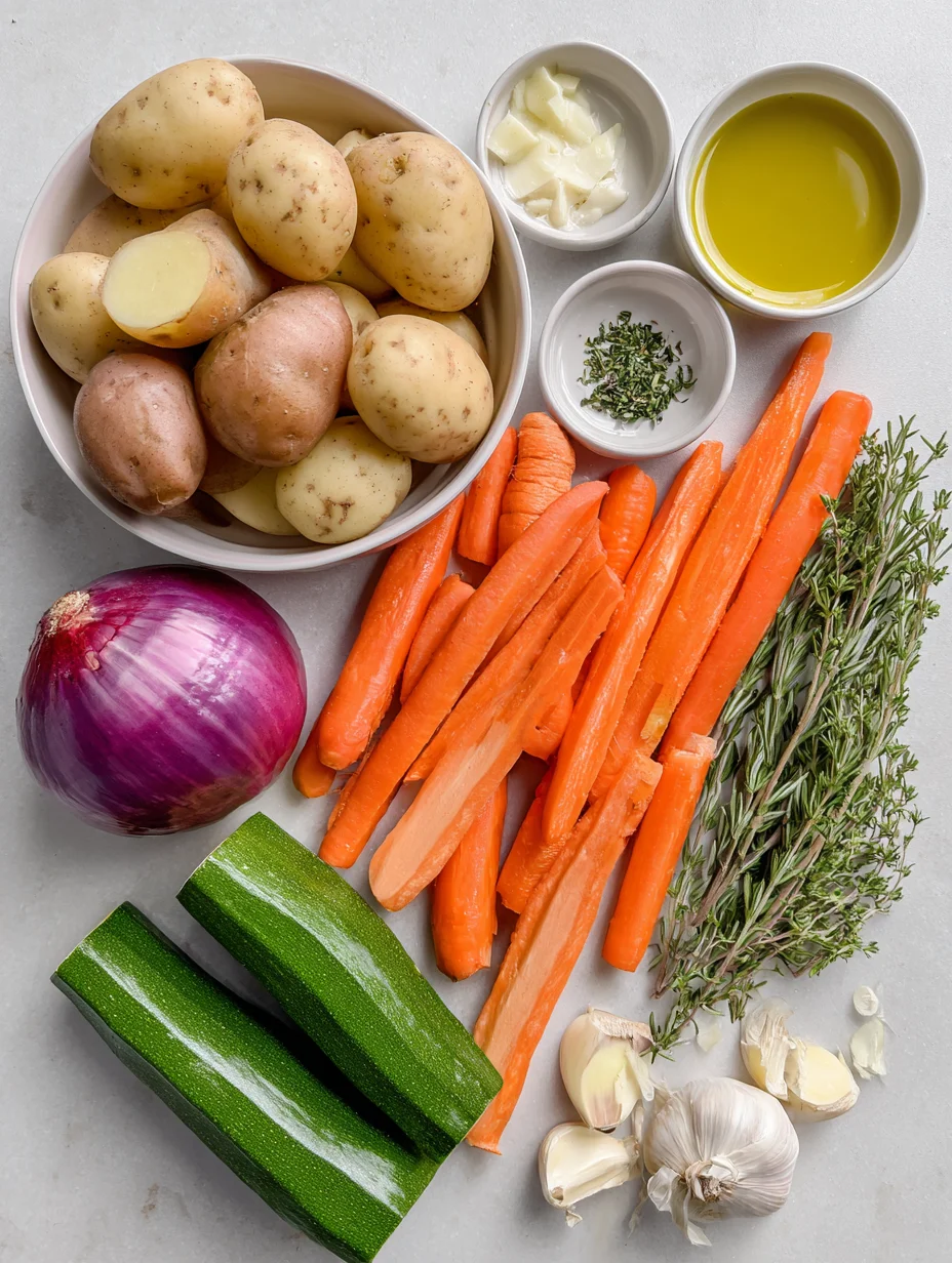 Garlic Herb Roasted Potatoes Carrots and Zucchini
