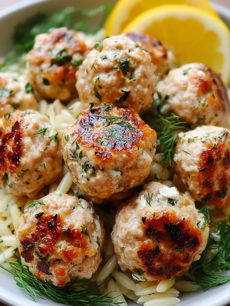 Greek Chicken Meatballs with Lemon Orzo